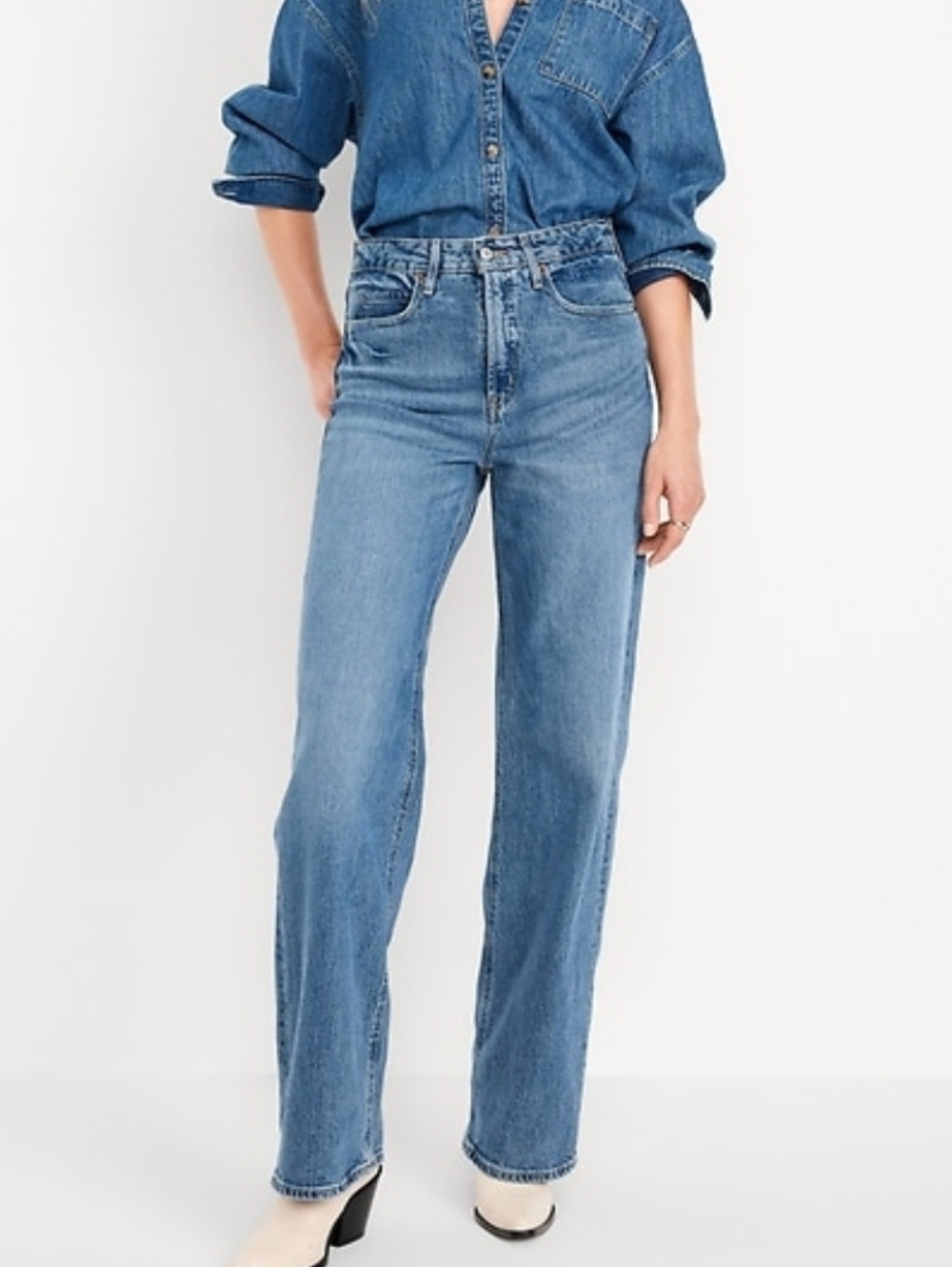 Old Navy Extra High Waisted Wide Leg Jeans 4 Petite Nwr - Picture 2 of 9